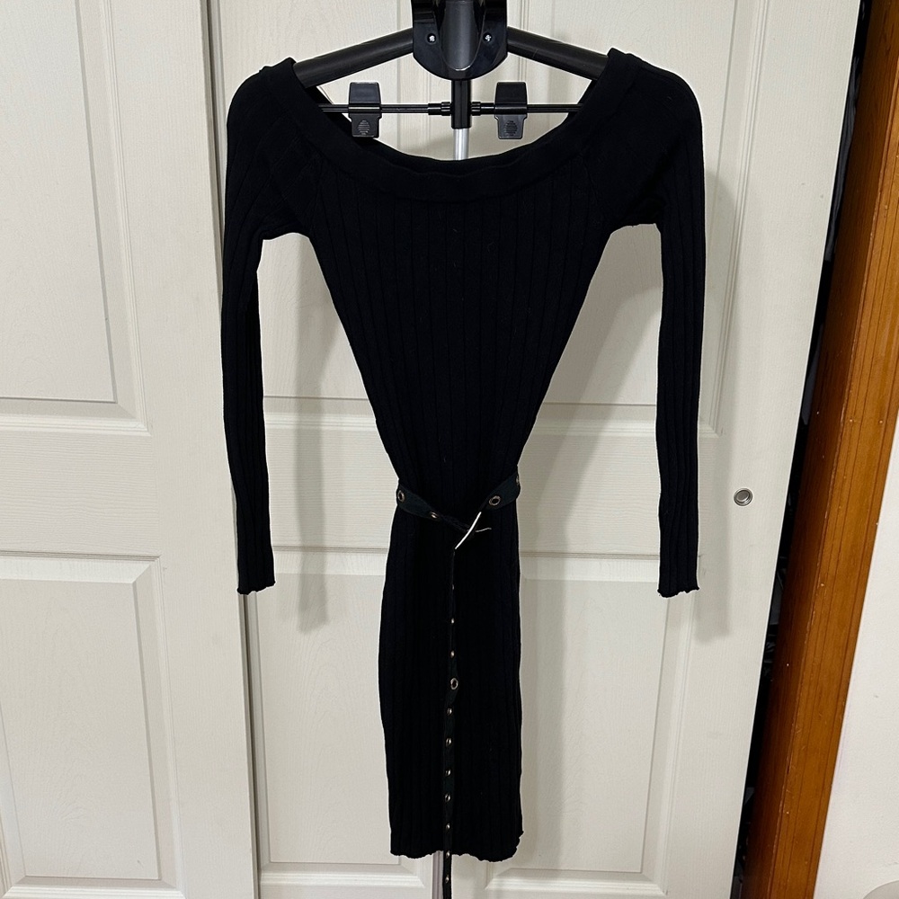 Elegant Black Ribbed Sweater Dress